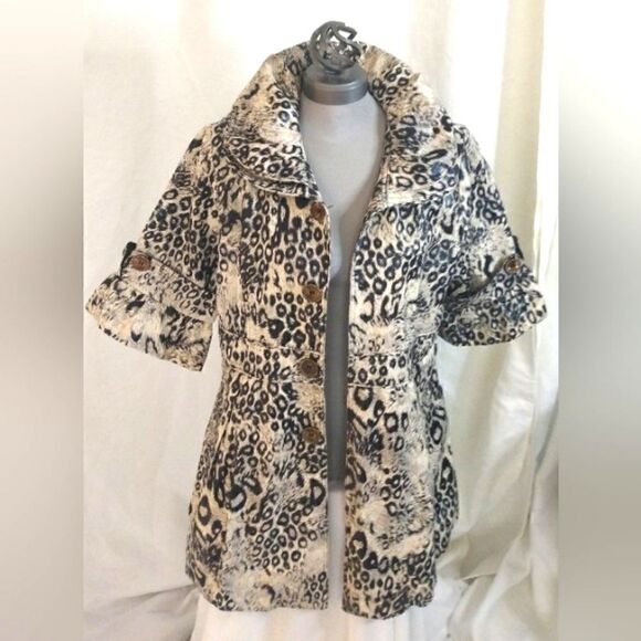 Red Coral Animal Print Faux Fur Jacket Coat Rain SZ xlarge - Picture 15 of 15